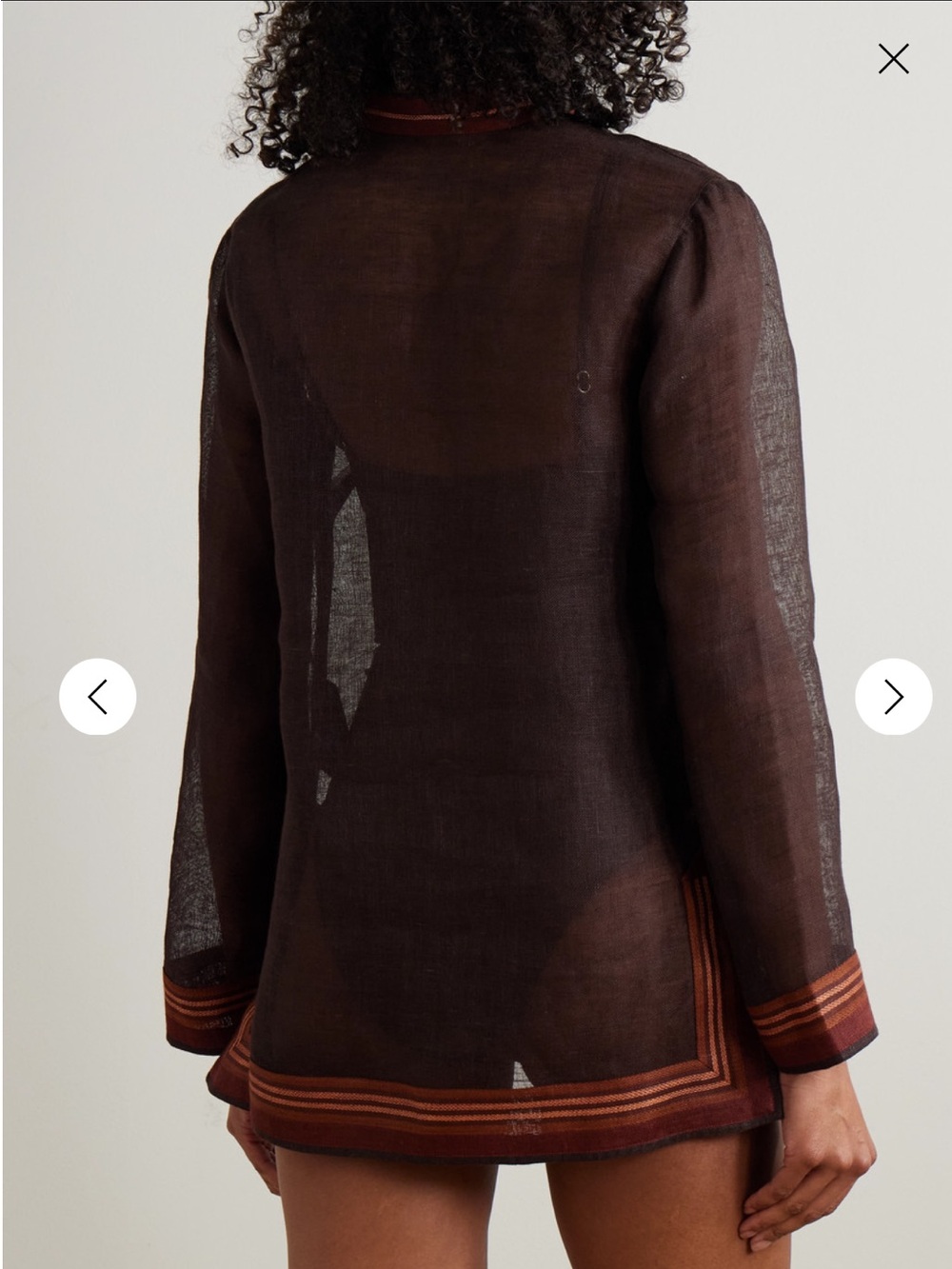 TORY BURCH Striped linen tunic dark brown size small - Picture 2 of 6